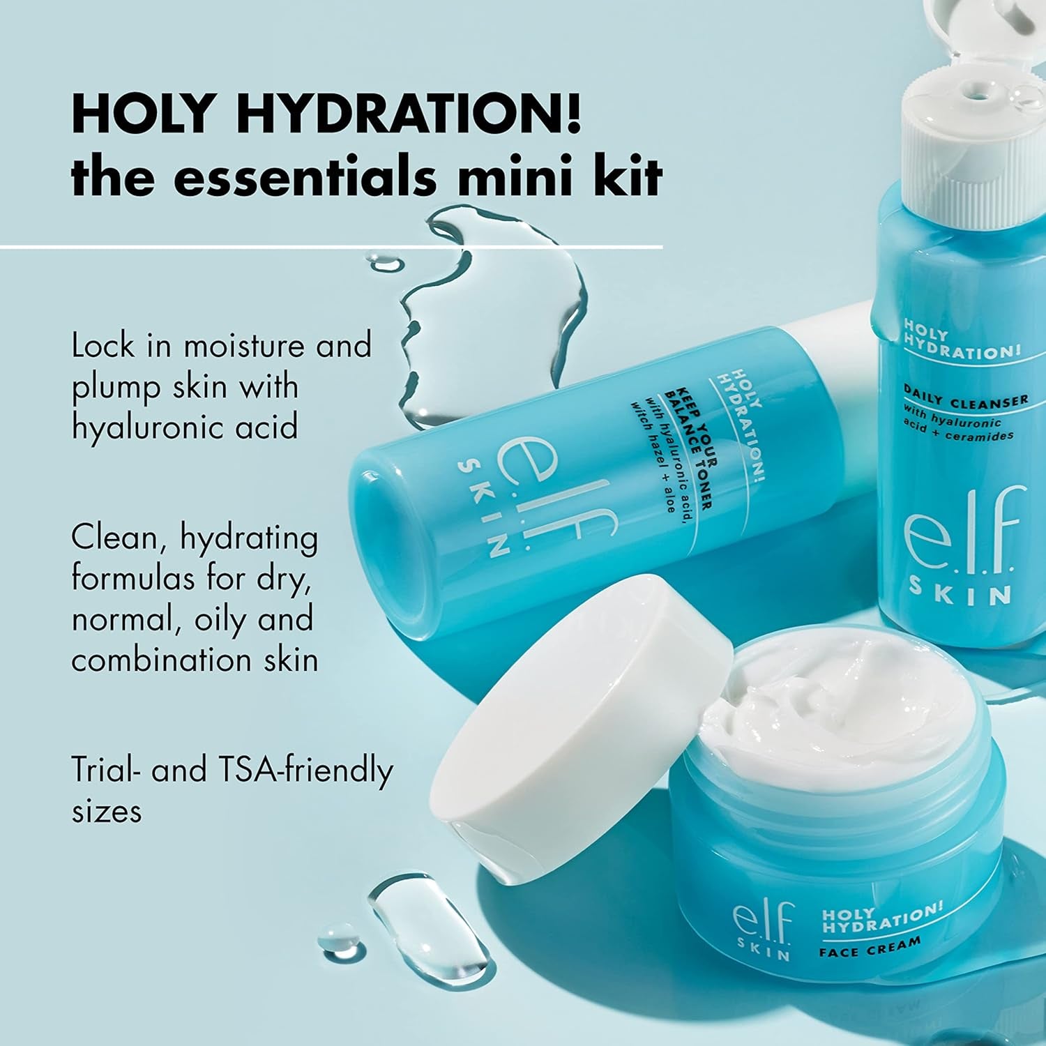 Holy Hydration! Essentials Mini Skincare Kit – Cleanser, Toner & Moisturizer for Glowing, Balanced Skin | TSA-Approved Travel Sizes