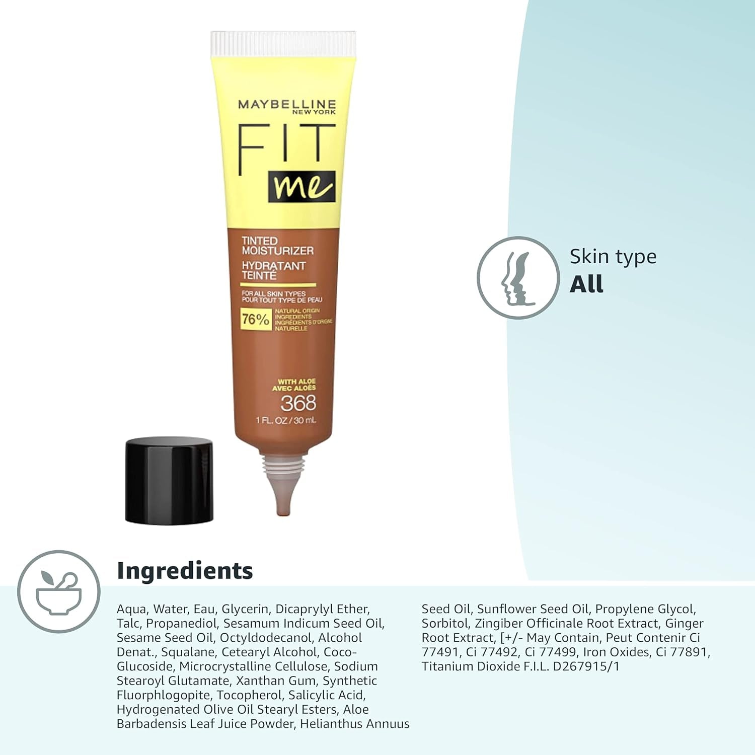 Maybelline Fit Me Tinted Moisturizer – Natural Coverage Hydrating Face Makeup, Lightweight Skin Tint, 1 Count