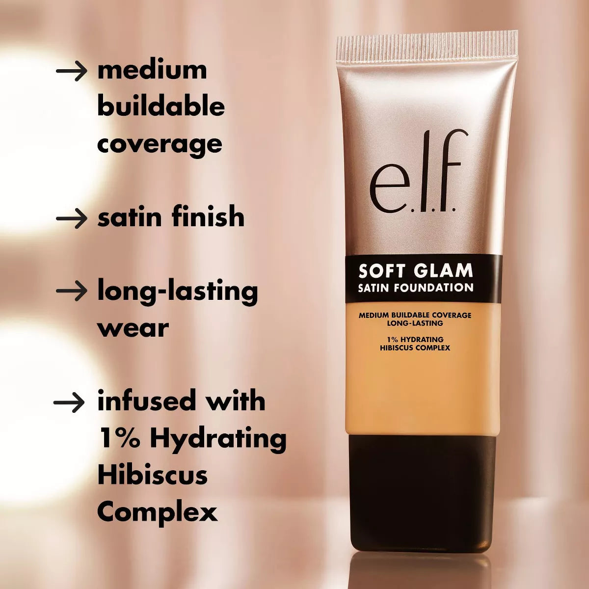 e.l.f. Soft Glam Satin Foundation – Flawless, Buildable Coverage with a Natural Finish, 1 fl oz