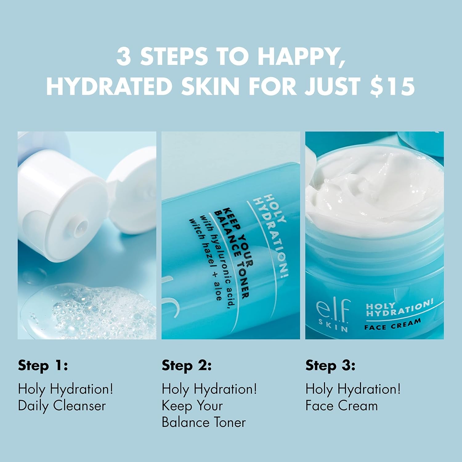 Holy Hydration! Essentials Mini Skincare Kit – Cleanser, Toner & Moisturizer for Glowing, Balanced Skin | TSA-Approved Travel Sizes