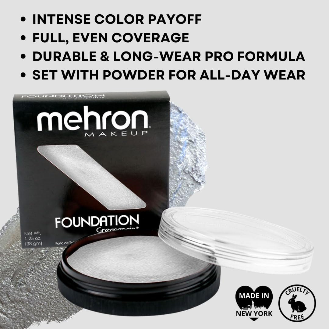 Metallic Silver Greasepaint Foundation – Professional Face, Body & Stage Makeup for Halloween, Cosplay & SFX – 1.25 Oz (38g)