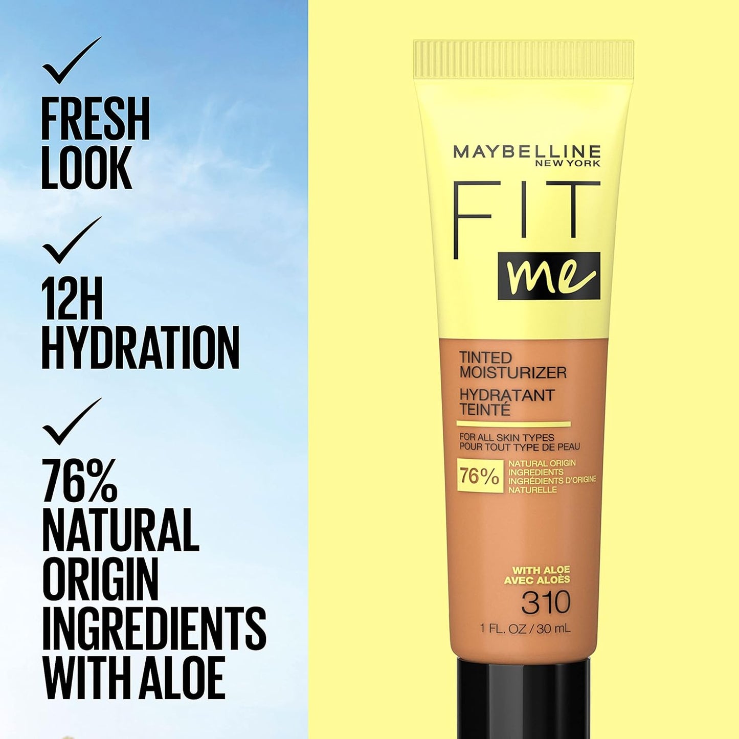 Maybelline Fit Me Tinted Moisturizer – Natural Coverage Hydrating Face Makeup, Lightweight Skin Tint, 1 Count