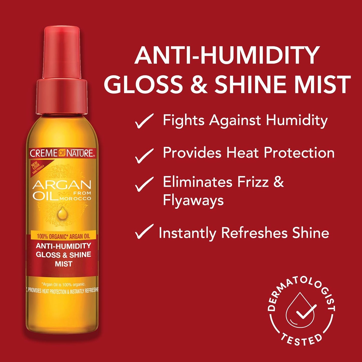 Argan Oil Anti-Humidity Gloss & Shine Mist – Heat Protection & Frizz Control with Argan Oil of Morocco – 4 Fl Oz 