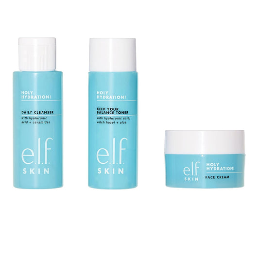 Holy Hydration! Essentials Mini Skincare Kit – Cleanser, Toner & Moisturizer for Glowing, Balanced Skin | TSA-Approved Travel Sizes